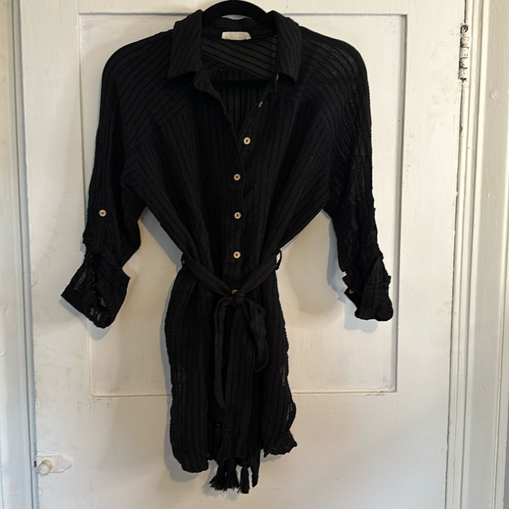Sheer black shirt dress bathing suit coverup